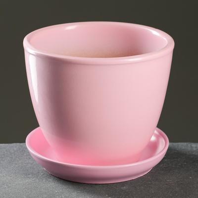 Горшок для цветов «Пудровый», 1 л, d=15 см, h=13 см, керамика, с поддоном, розовый