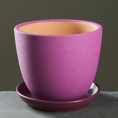 Горшок для цветов «Шёлк», 1 л, d=15 см, h=13 см, керамика, с поддоном, сиреневый