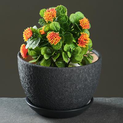 Горшок для цветов «Шёлк», 750 мл, d=14 см, h=10 см, керамический, с поддоном, серый