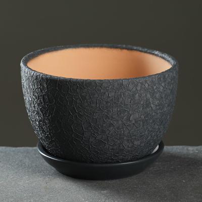 Горшок для цветов «Шёлк», 1.65 л, d=17 см, h=13 см, керамический, с поддоном, серый