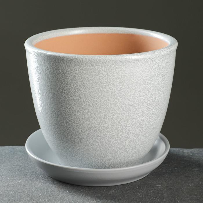 Горшок для цветов «Антик», 1 л, d=15 см, h=13 см, керамический, с поддоном, серый - Фото 1