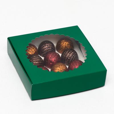 Подарочная коробка, с прозрачной крышкой, изумрудная, 11.5×11.5×3 см