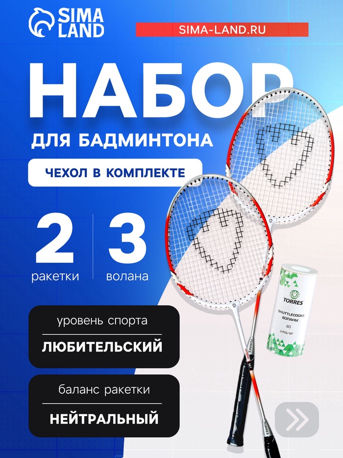 Набор для бадминтона TORRES Hybrid: 2 ракетки, 3 волана - Фото 1