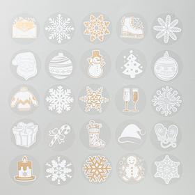 Набор наклеек новогодних "Новый год и снежинки" 5,5 х 5,5 см, 25 наклеек новогодних в наборе