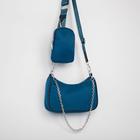 Сумка-багет, отдел на молнии, наружный карман, длинный ремень, цвет синий - фото 9301281