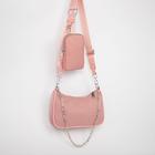 Сумка-багет, отдел на молнии, наружный карман, длинный ремень, цвет розовый - фото 9301289