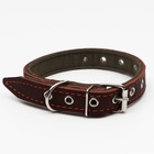 Ошейник комбинированный кожа/брезент, безразмерный, 54 х 2.5 см, ОШ 17-45 см, коричневый - Фото 3