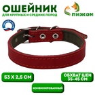 Ошейник комбинированный кожа/брезент, 53 х 2.5 см, ОШ 35-45 см, красный - Фото 1