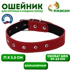 Ошейник кожаный на синтепоне, безразмерный, 71 х 3,5 см, ОШ 29-62 см, красный - Фото 1