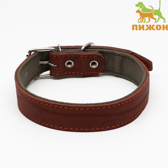 Ошейник комбинированный кожа/брезент, 69 х 3,5 см, ОШ 45-60 см, коричневый - Фото 1