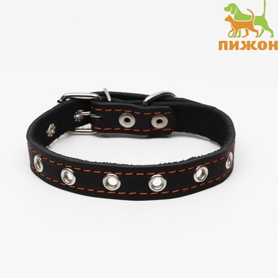 Ошейник кожаный однослойный безразмерный, 45×2 см, ОШ 18-39 см, чёрный