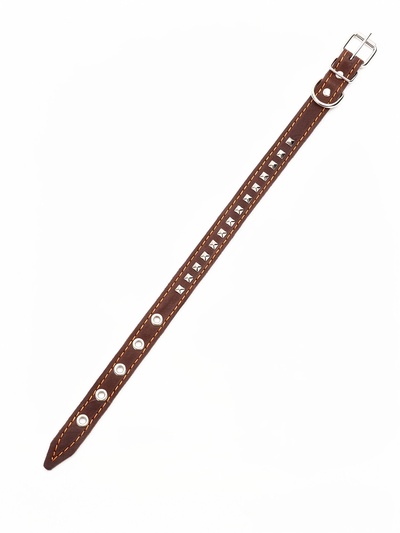 Ошейник украшенный, 45×2 см, ОШ 25-35 см, на синтепоне, кожа, коричневый