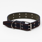 Ошейник комбинированный кожа/брезент, безразмерный, 83×4.5 см, ОШ 20-70 см, синий - Фото 3