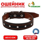 Ошейник кожаный «Строгий шип», 65×3 см, ОШ 40-55 см, чёрный - Фото 1