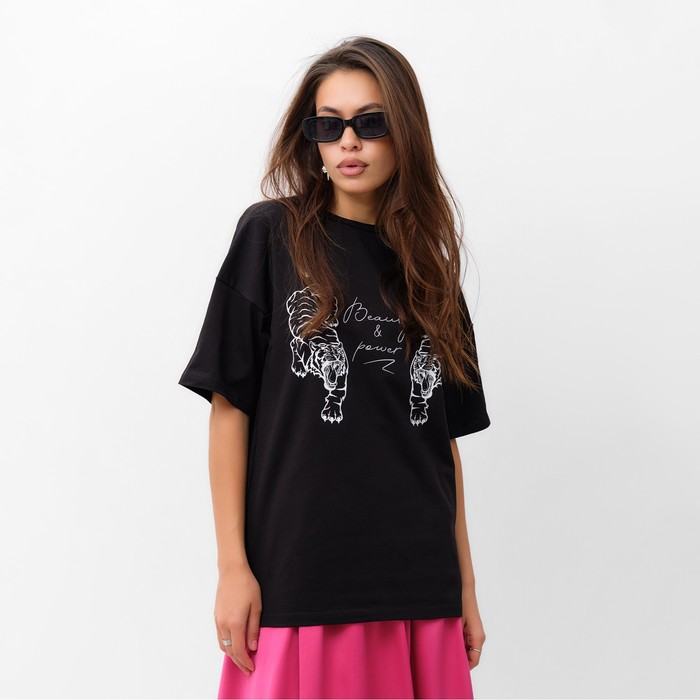 Футболка женская MIST Tiger, размер 40-42, чёрная - Фото 1