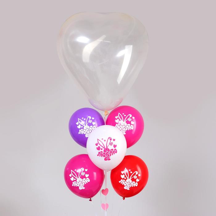 Букет из шаров «Сердце», 5, 24, гирлянда, открытка, розовый