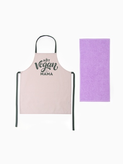 Фартук с кухонным полотенцем «Этель» Vegan mama, фартук 70×60 см, полотенце 30×60 см, 100% хлопок