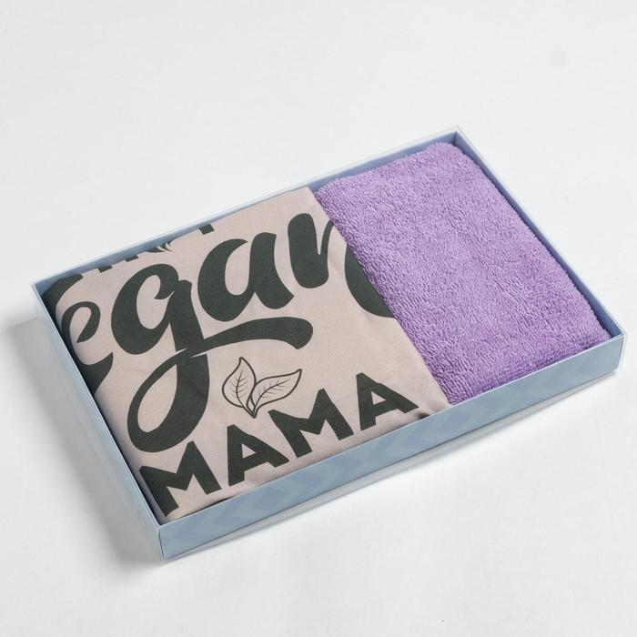 Подарочный набор Этель Vegan mama фартук 70х60 см, полотенце 30х60 см, 100% хлопок - фото 1919115403