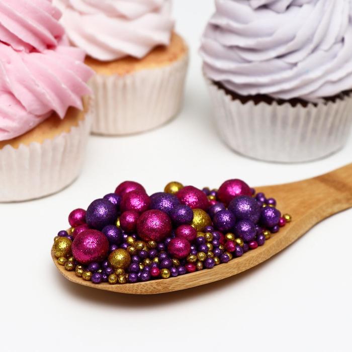 Посыпка кондитерская с глиттером «Блеск»: золотой, фиолетовый, фуксия, 1,5 кг - Фото 1