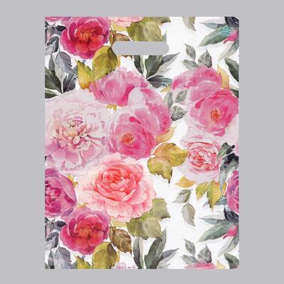 Пакет «Акварельные пионы», полиэтиленовый с вырубной ручкой, 30 мкм 40×31 см