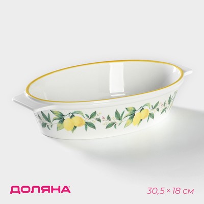 Форма для выпечки из жаропрочной керамики овальная Доляна «Лимон», 30,5×18 см, цвет белый