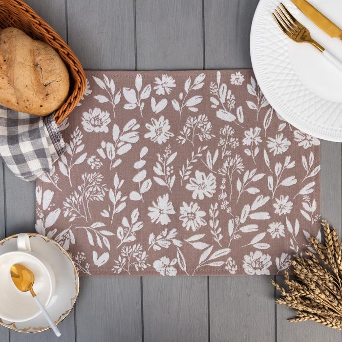 Салфетка "Этель" Flowers brown 30х45 см вид 1, 35% хл 65% пэ, 370 г/м2 - Фото 1