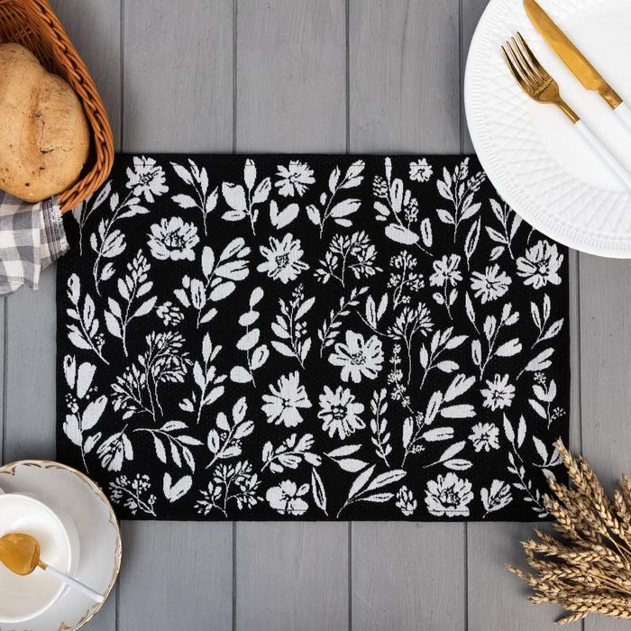 Салфетка на стол «Этель» Flowers black, 30×45 см, 370 г/м², чёрная - Фото 1