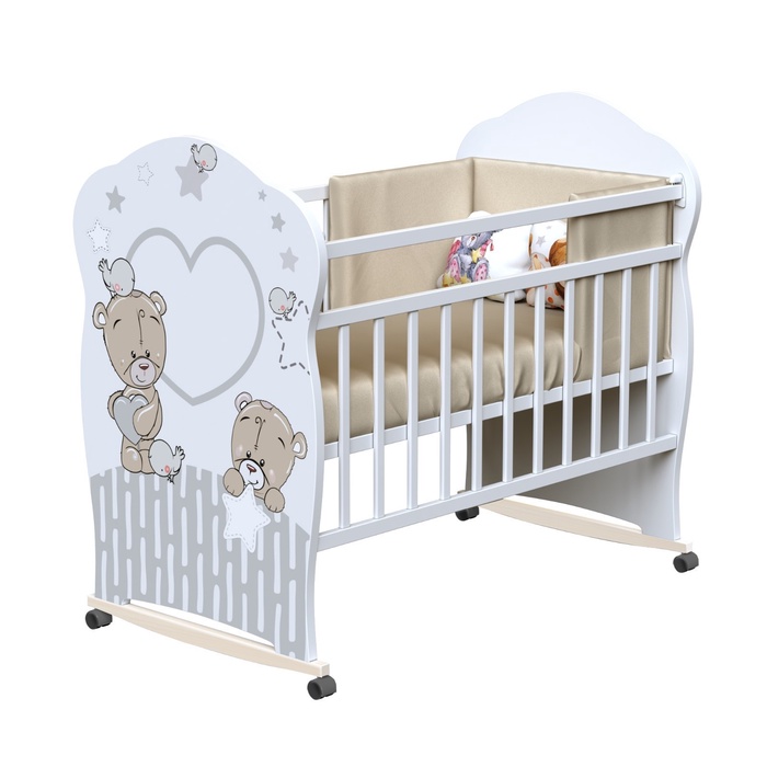 Кровать детская Love Me, колесо-качалка, белый, 1200×600 - Фото 1