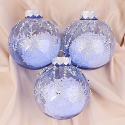 Ёлочные игрушки «Ледяной», шары новогодние, набор 3 шт., d=8 см, сиреневый