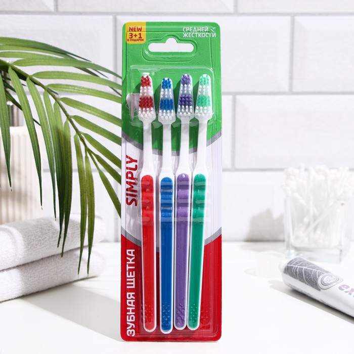 Зубная щётка Rendal Simply средняя жесткость, 4 шт. - Фото 1