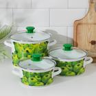 Набор эмалированных кастрюль «Поздние яблоки», 3 шт.: 1.5 л, 2.3 л, 5 л, индукция, белый - Фото 1