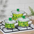 Набор эмалированных кастрюль «Поздние яблоки», 3 шт.: 1.5 л, 2.3 л, 5 л, индукция, белый - Фото 4