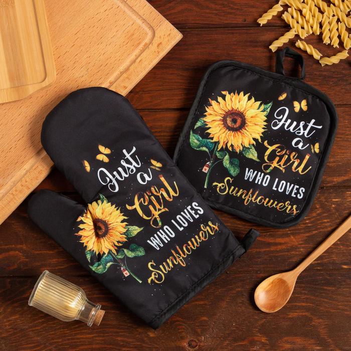 

Кухонный набор Доляна Sunflowers, прихватка 17*17 см, рукавица 26*16 см,100% п/э