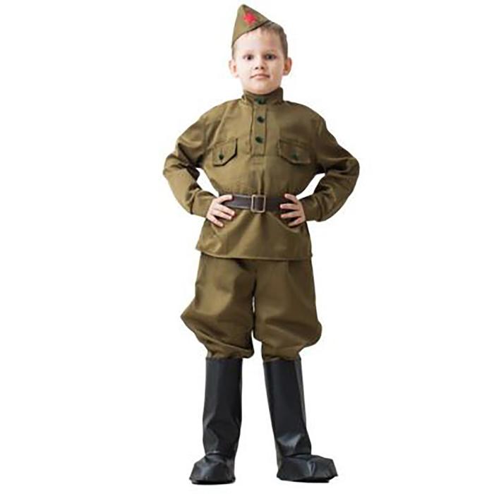 Костюм военного, гимнастёрка, ремень, пилотка, галифе, сапоги, 3-5 лет, рост 104-116 см - Фото 1