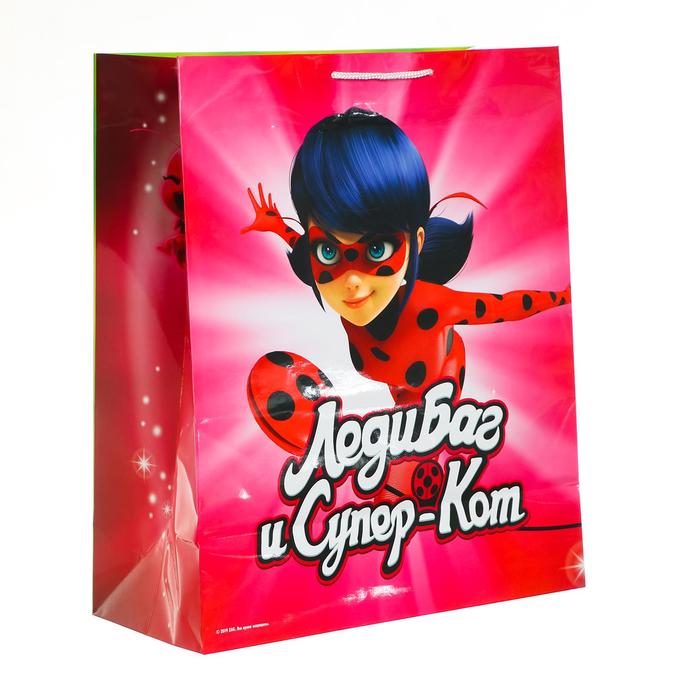 Пакет подарочный «Леди Баг», 335х406х155 мм, цвет красно-зеленый - Фото 1