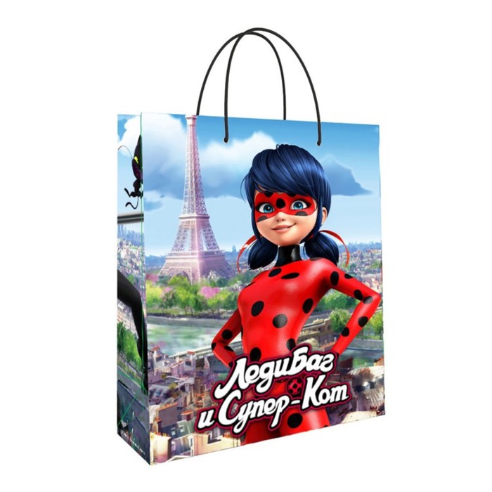 Пакет подарочный «Леди Баг и Супер-Кот», 220х310х100, голубой - Фото 1