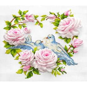 Набор для вышивания счетным крестом и лентами «Любовь и голуби»