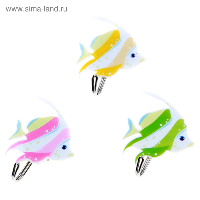 Крючок на липучке «Рыбки», 3 шт, цвет МИКС - Фото 1