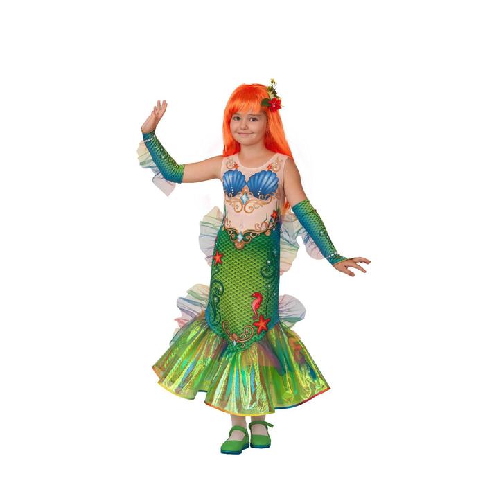 Карнавальный костюм «Русалочка», платье, перчатки-митенки, парик, брошь, р. 32, рост 128 см - Фото 1