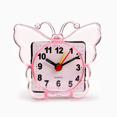 Часы - будильник настольные "Бабочка", дискретный ход, циферблат 5.5 см, 9 х 8 см, розовые