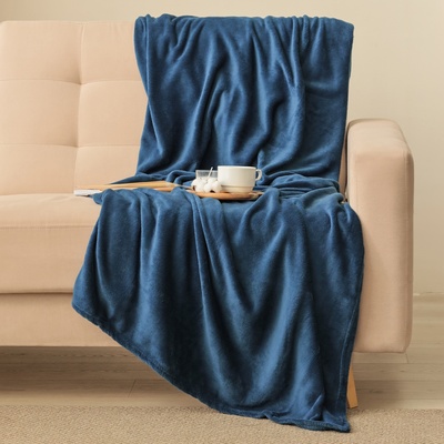 Плед «Этель», 200×220 см, корал-флис, тёмно-синий