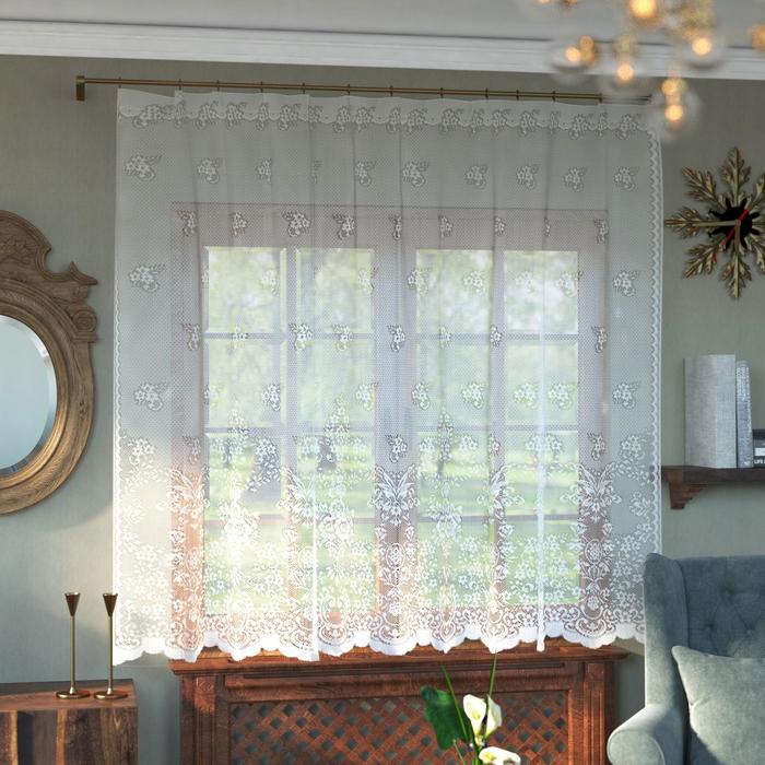 Тюль на кухню без шторной ленты, 180×165 см, цвет белый, 100% полиэстер - Фото 1