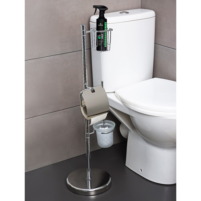 Стойка напольная с держателем для туалетной бумаги, освежителя и ершика, 80 см, хром - Фото 1
