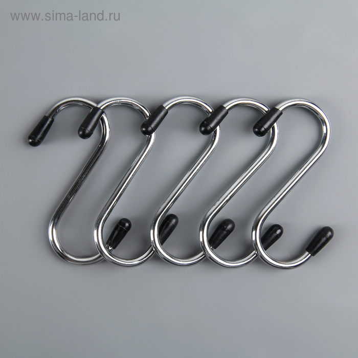 Набор крючков для рейлинга Доляна, d=2 см, 7 см, 5 шт, цвет хром - Фото 1