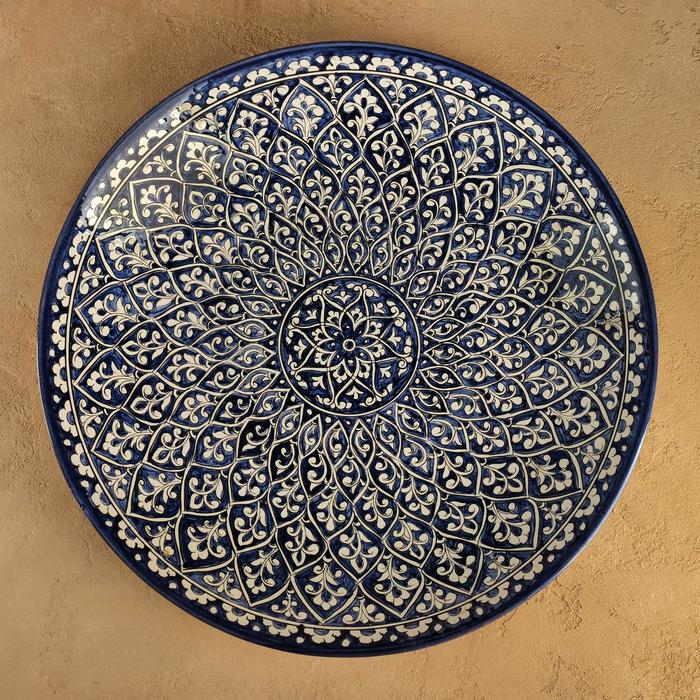 Ляган Риштанская Керамика "Кора Калам", 42 см, синий - фото 1905812639