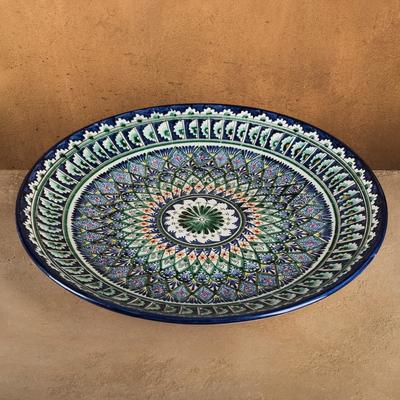 Ляган узбекский Риштанская керамика «Узоры», для плова, d=41 см, синий МИКС