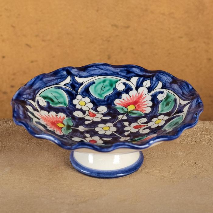 Конфетница Риштанская Керамика "Цветы", 16 см, синяя - Фото 1