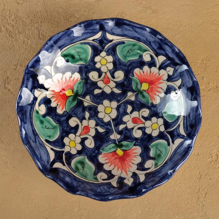 Конфетница Риштанская Керамика "Цветы", 16 см, синяя - фото 1905812663
