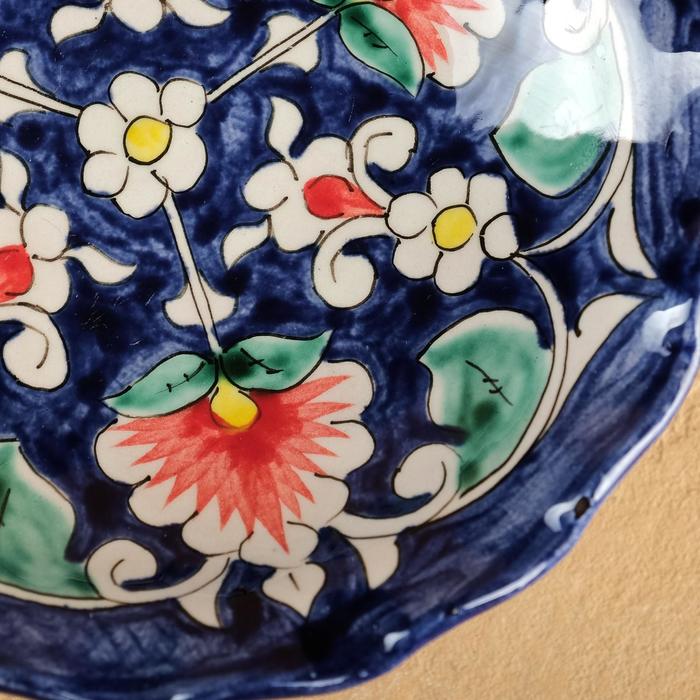 Конфетница Риштанская Керамика "Цветы", 16 см, синяя - фото 1905812664