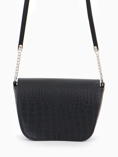 Сумка женская мессенджер TEXTURA на магните, 15×6×13 см, с текстурой под рептилию, чёрная